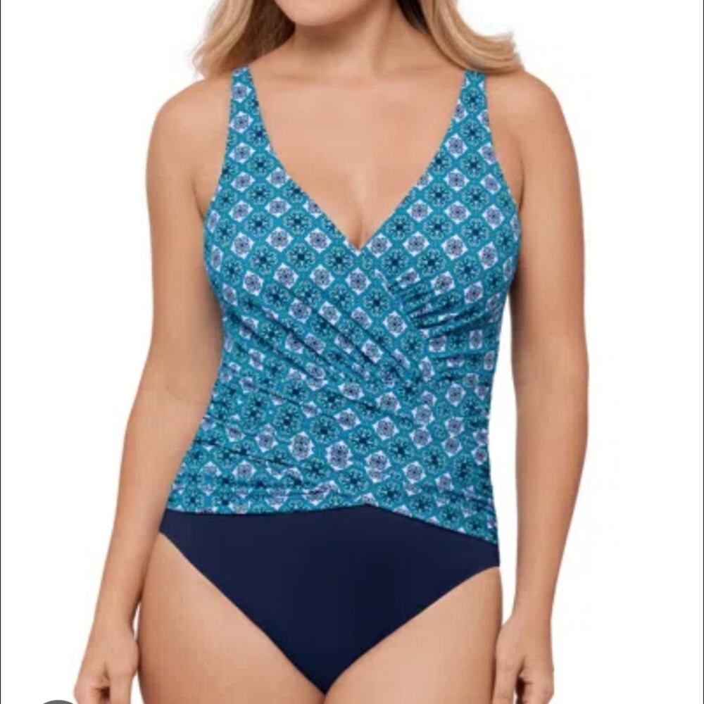 Swim Solutions Surplice Tummy Control One Piece Swimsuit